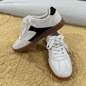 White and Black Sneakers with Gum Sole